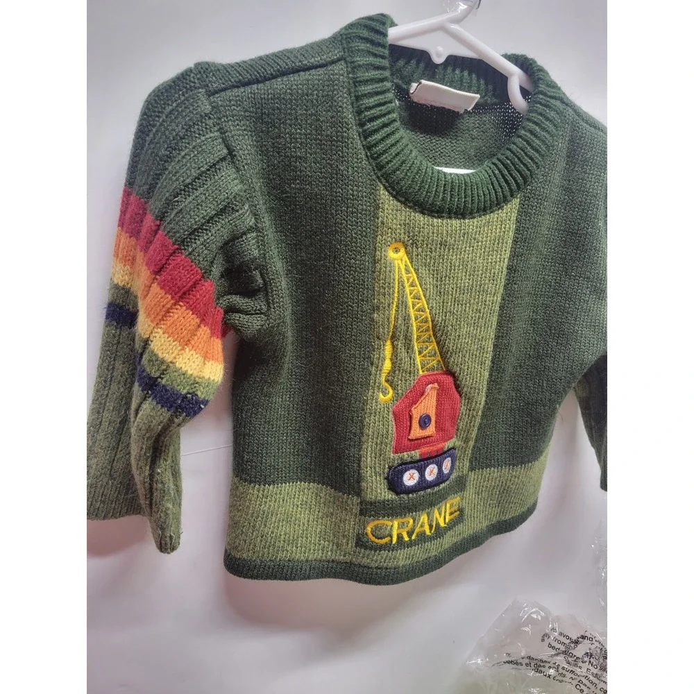 B‎ T Kids Green Crane Graphic Knit Sweater Long Sleeve Pullover Top